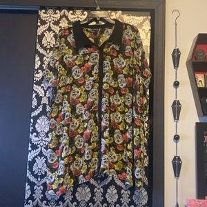 Torrid skull and floral motif sheer blouse